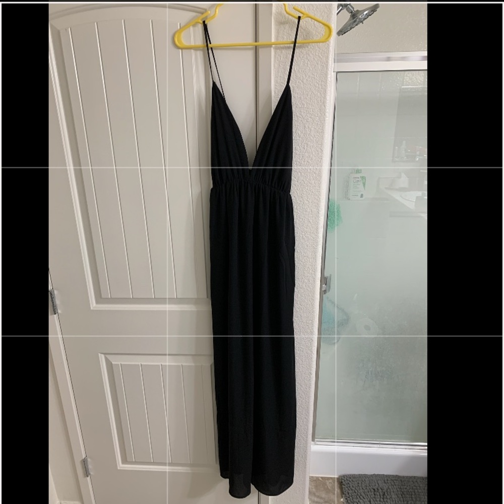 Black deep V maxi dress